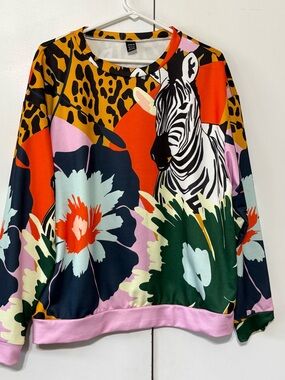 Vibrant Zebra Floral Sweatshirt — Multicolor